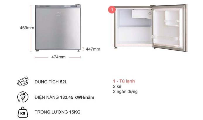 Tủ lạnh Electrolux 46 lít (EUM0500SB)